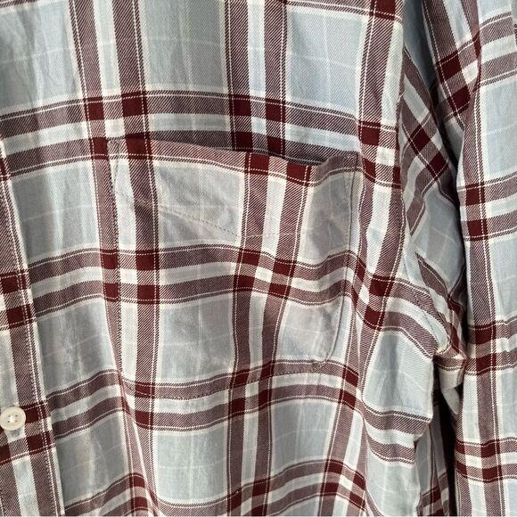Vince Light Blue Brown Plaid "Liberty" Long Sleeve Cotton Button Down Shirt - Picture 8 of 8